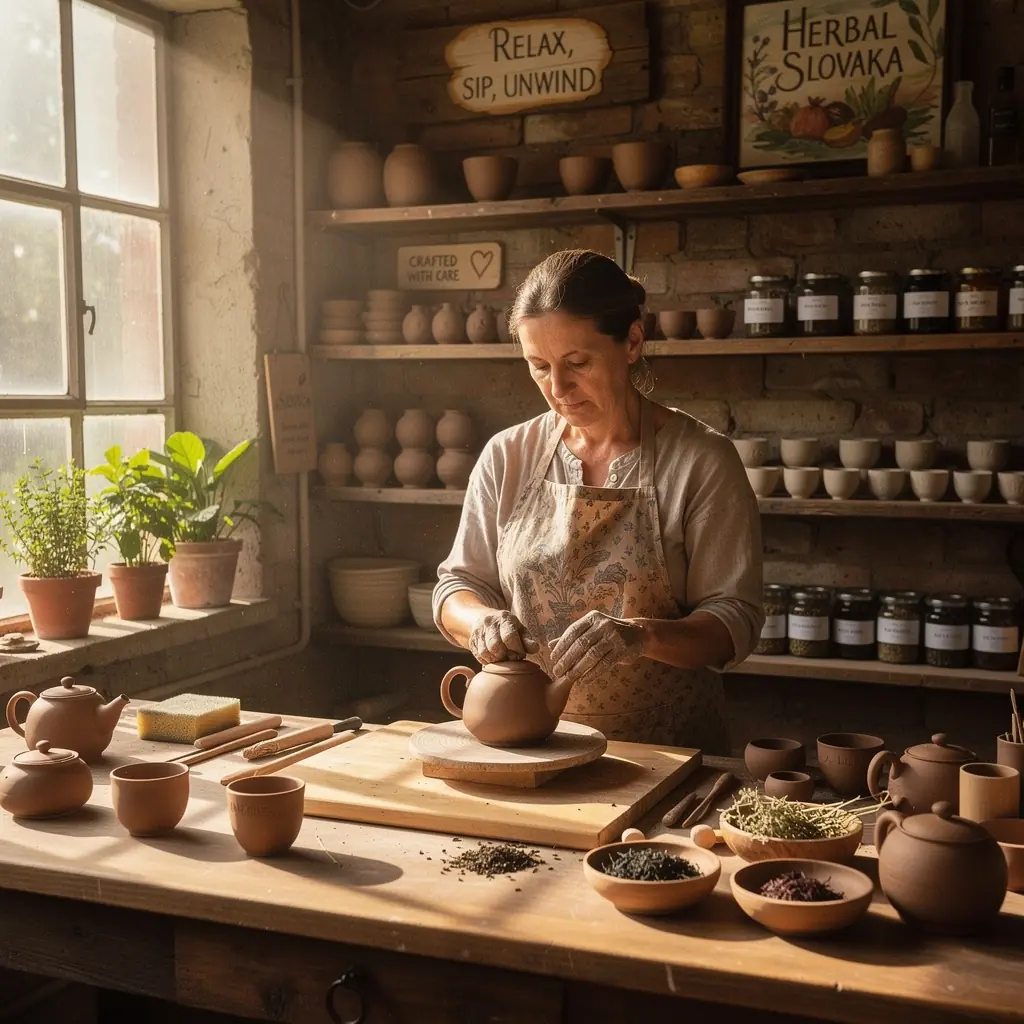 Rodinné chvíle pri varení bylinkového čaju na terase.